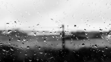 a black and white photo of rain drops on a window