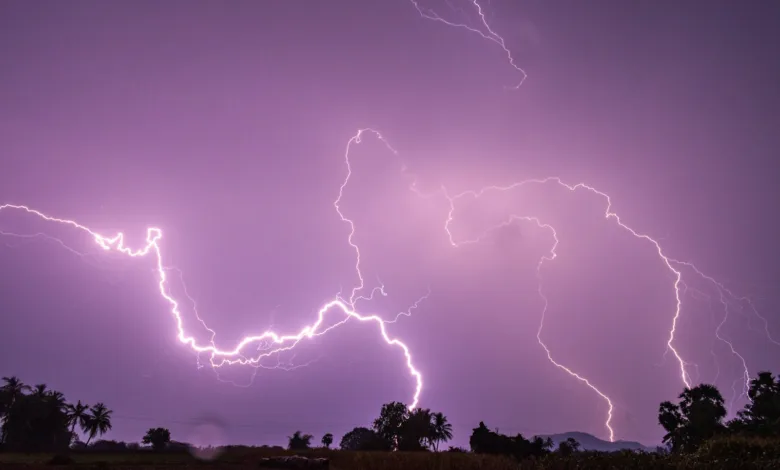 a group of lightning strikes
